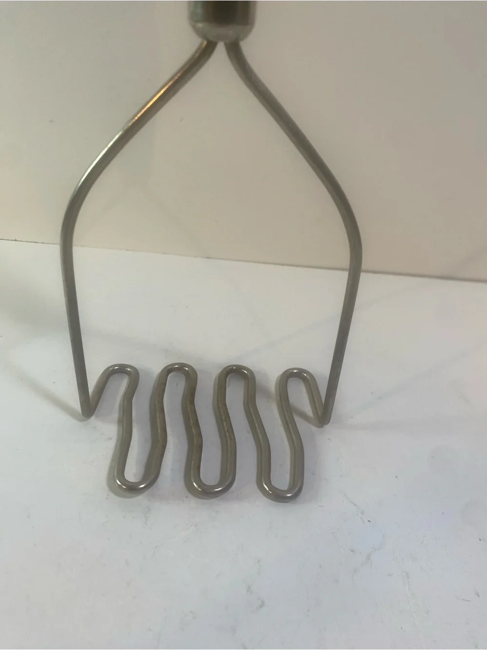 Vintage Wooden Bright Yellow Handle Green Stripe Potato Masher